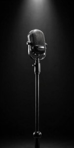 Black-and-white stage microphone on a stand